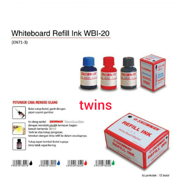 [CA] TWINS STATIONERY - TINTA SPIDOL SNOWMAN WHITEBOARD WBI- 20 /ISI ULANG REFIL /TINTA REFILL